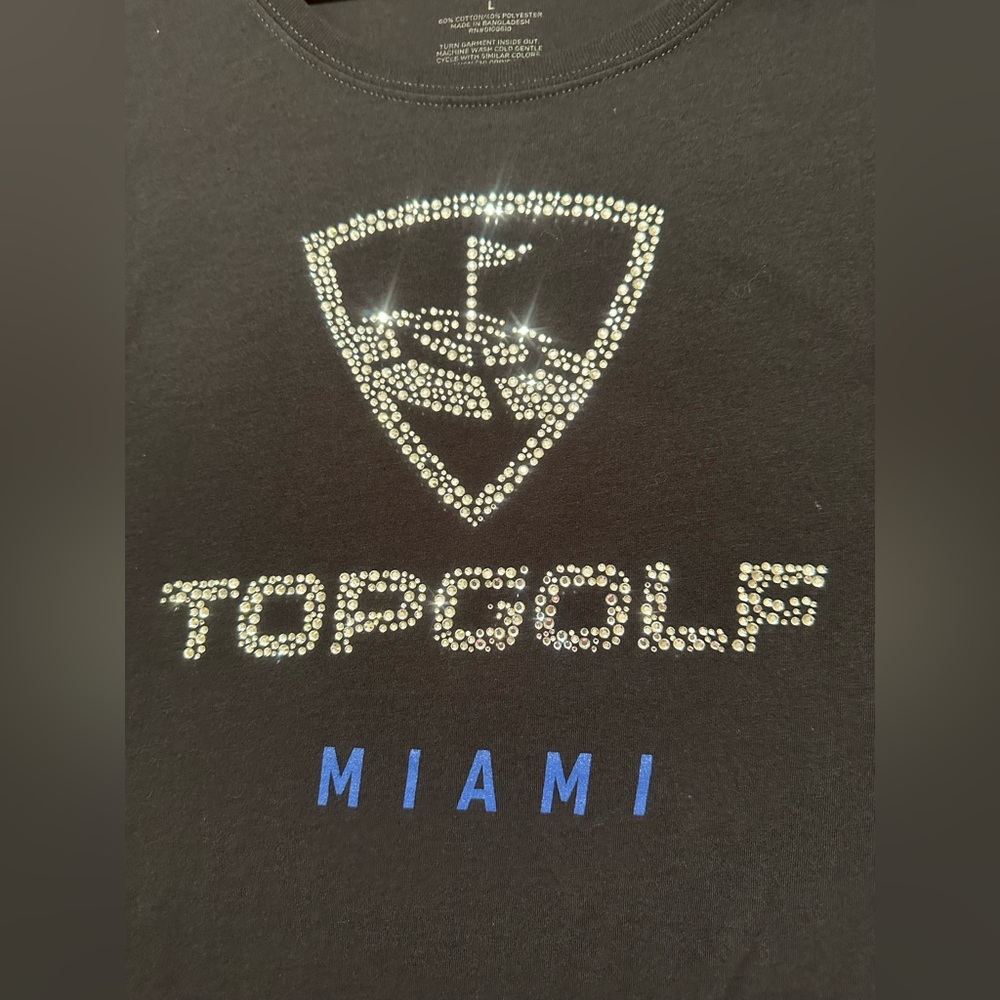 Top Golf Miami Women’s Large Black Tshirt. Rhinestone Detail. Beautiful Bling! View 2